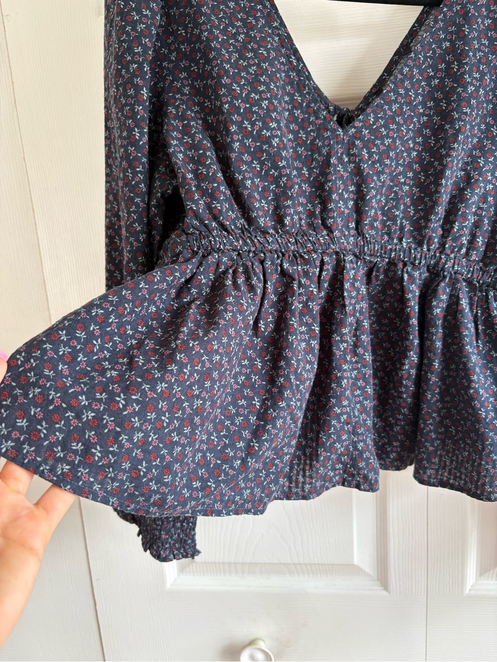 Madewell Tie-Back Peplum Top Daisies Deep Blue Ditsy Floral M Peasant Cottage - Picture 3 of 9
